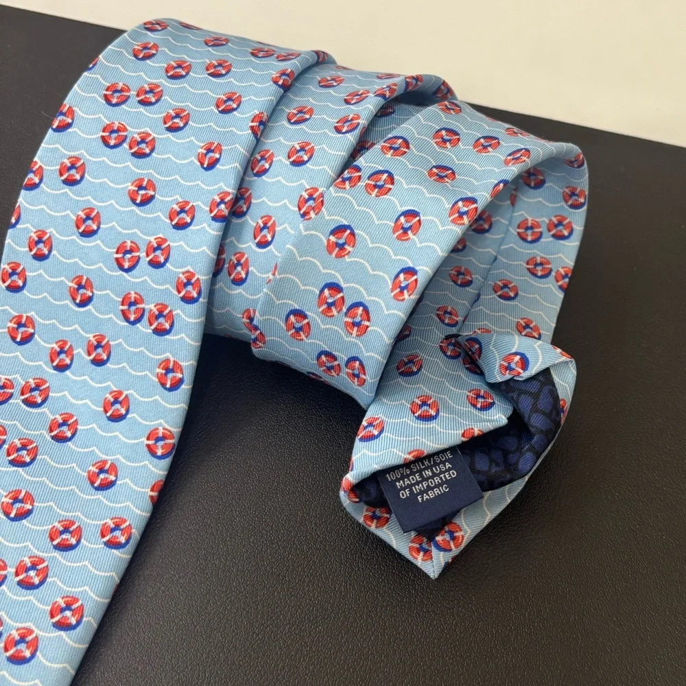Vineyard Vines Boys Light Blue / Red Lifesavers 100% Silk Tie, 2 5/8